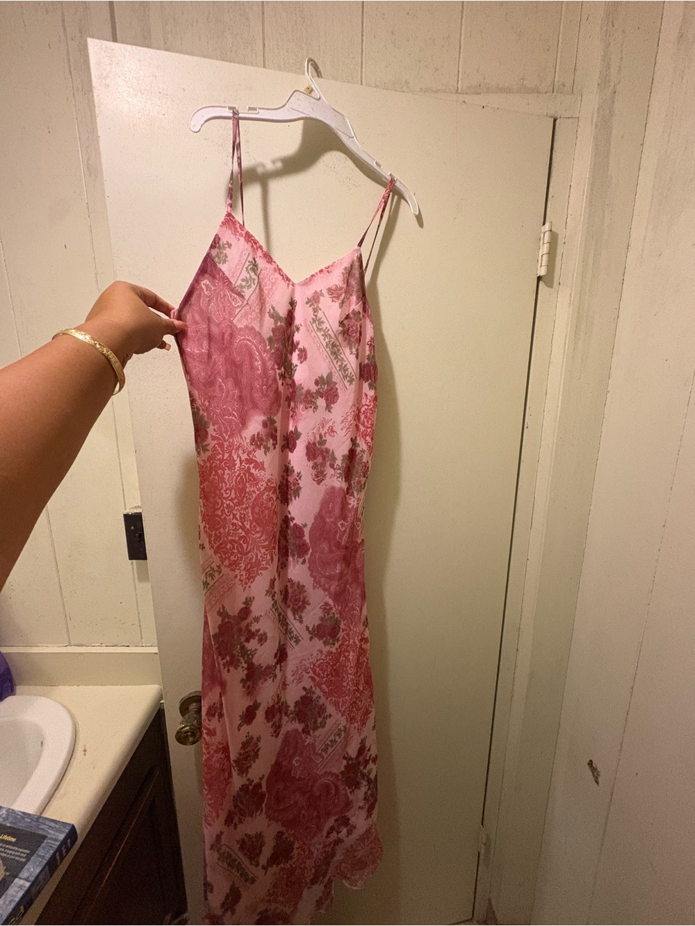 Vintage Pink Floral Satin Slip Dress